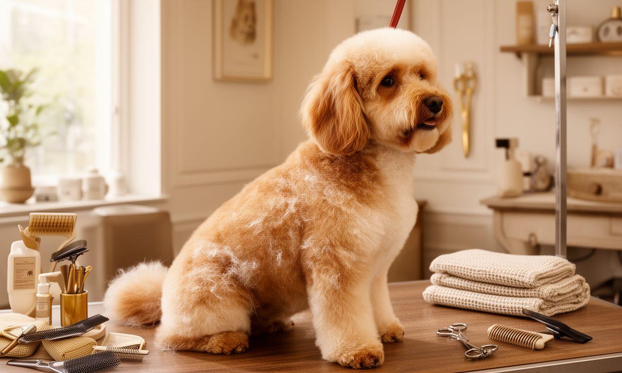 A professionally groomed dog with a healthy coat after a de-shedding treatment