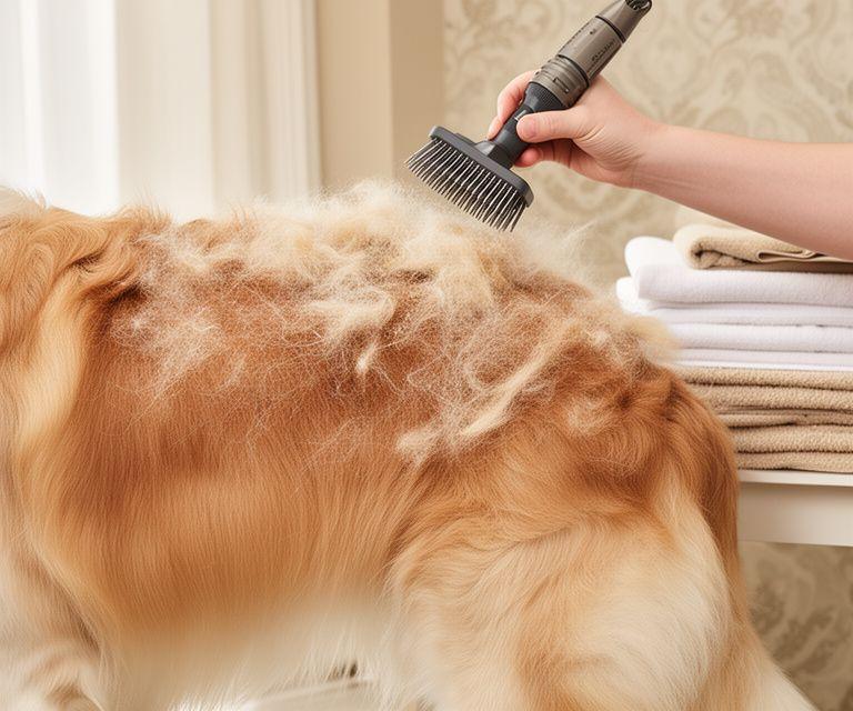Técnica de deshedding en un perro de doble manto con pelo abundante