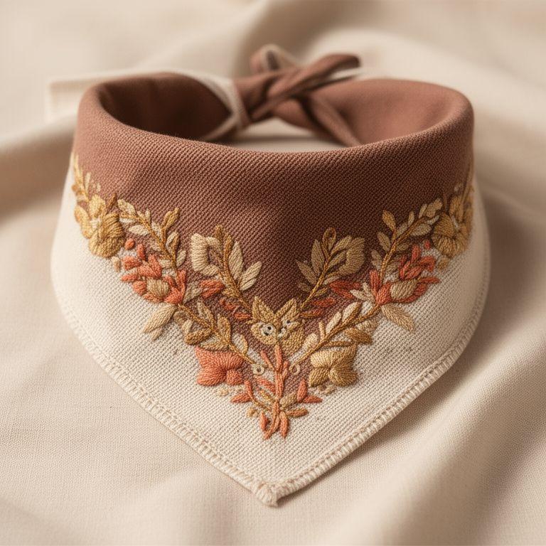 Embroidered dog bandana with artisanal pattern and warm neutral tones
