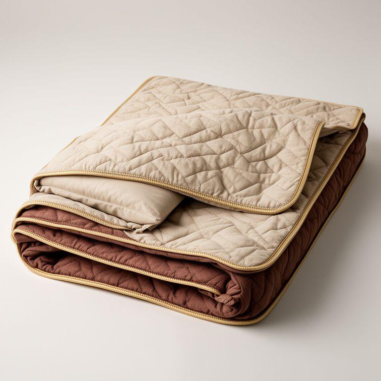 Quilted dog travel bed and mat arranged like a luxe textile set in muted earthy tones